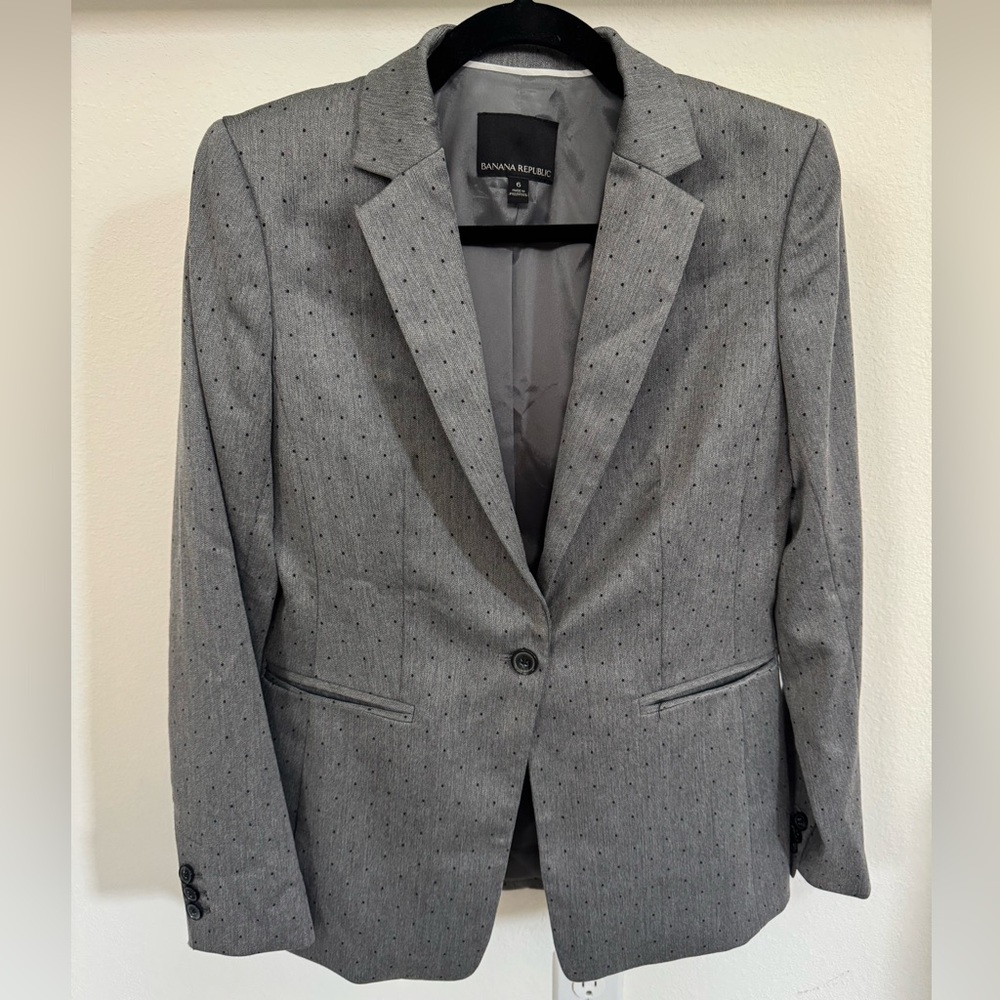Banana Republic Women’s Blazer Grey Polka Dot
